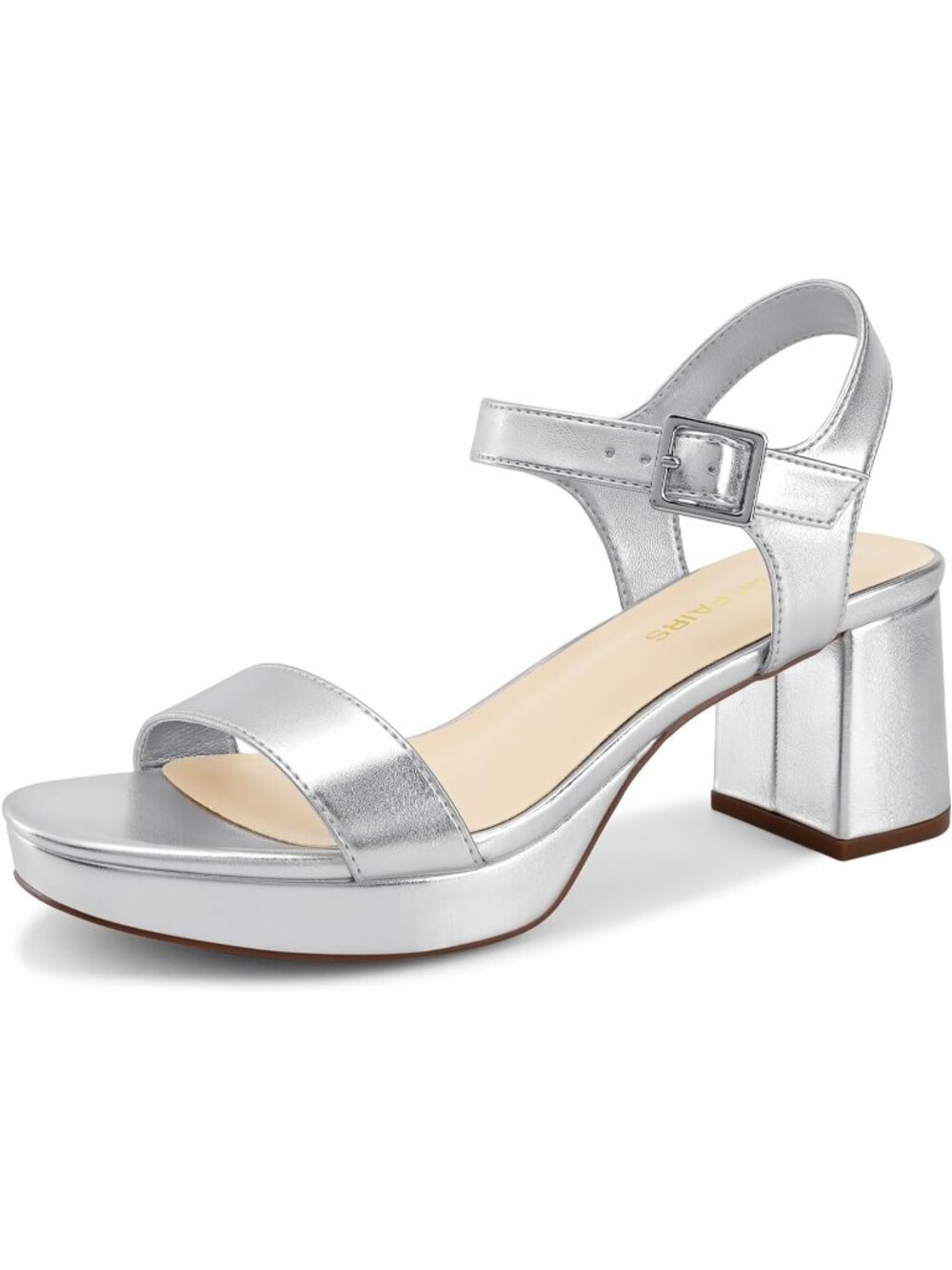 Dream Pairs Women's Silver Open Toe Ankle Strap Block Chunky Heels Sandals